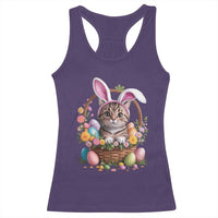 Funny Easter Day Cat Bunny Ears Egg Basket Racerback Tank Top