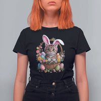 Funny Easter Day Cat Bunny Ears Egg Basket T Shirt For Women