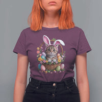Funny Easter Day Cat Bunny Ears Egg Basket T Shirt For Women
