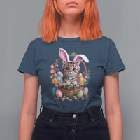 Funny Easter Day Cat Bunny Ears Egg Basket T Shirt For Women