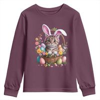 Funny Easter Day Cat Bunny Ears Egg Basket Youth Sweatshirt