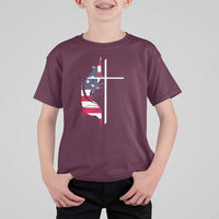 4th Of July T Shirt For Kid Christian Faith USA Flag Cross - Wonder Print Shop