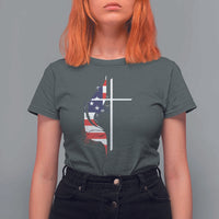 4th Of July T Shirt For Women Christian Faith USA Flag Cross - Wonder Print Shop
