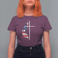 4th Of July T Shirt For Women Christian Faith USA Flag Cross - Wonder Print Shop