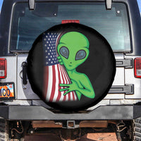 Funny 4th Of July Alien Spare Tire Cover USA American Flag UFO