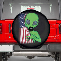 Funny 4th Of July Alien Spare Tire Cover USA American Flag UFO