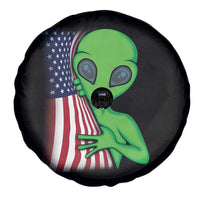 Funny 4th Of July Alien Spare Tire Cover USA American Flag UFO