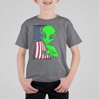 Funny 4th Of July Alien T Shirt For Kid USA American Flag UFO - Wonder Print Shop