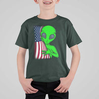 Funny 4th Of July Alien T Shirt For Kid USA American Flag UFO - Wonder Print Shop