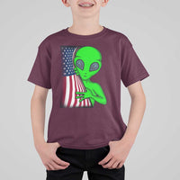 Funny 4th Of July Alien T Shirt For Kid USA American Flag UFO - Wonder Print Shop