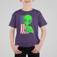 Funny 4th Of July Alien T Shirt For Kid USA American Flag UFO - Wonder Print Shop
