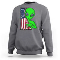 Funny 4th Of July Alien Sweatshirt USA American Flag UFO - Wonder Print Shop