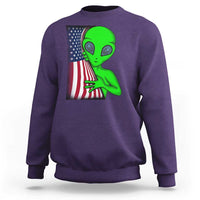 Funny 4th Of July Alien Sweatshirt USA American Flag UFO - Wonder Print Shop