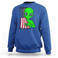Funny 4th Of July Alien Sweatshirt USA American Flag UFO - Wonder Print Shop