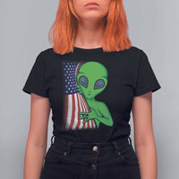 Funny 4th Of July Alien T Shirt For Women USA American Flag UFO - Wonder Print Shop