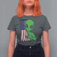 Funny 4th Of July Alien T Shirt For Women USA American Flag UFO - Wonder Print Shop