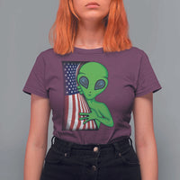 Funny 4th Of July Alien T Shirt For Women USA American Flag UFO - Wonder Print Shop