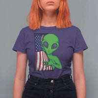 Funny 4th Of July Alien T Shirt For Women USA American Flag UFO - Wonder Print Shop