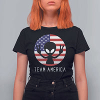 Funny 4th Of July Alien T Shirt For Women Team America USA Flag UFO - Wonder Print Shop