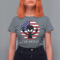 Funny 4th Of July Alien T Shirt For Women Team America USA Flag UFO - Wonder Print Shop