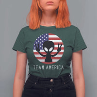 Funny 4th Of July Alien T Shirt For Women Team America USA Flag UFO - Wonder Print Shop