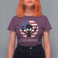 Funny 4th Of July Alien T Shirt For Women Team America USA Flag UFO - Wonder Print Shop