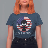 Funny 4th Of July Alien T Shirt For Women Team America USA Flag UFO - Wonder Print Shop