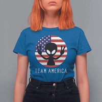 Funny 4th Of July Alien T Shirt For Women Team America USA Flag UFO - Wonder Print Shop