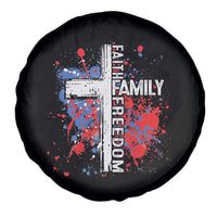 Patriotic Christian Spare Tire Cover Faith Family Freedom Vintage USA Flag Cross 4th Of July