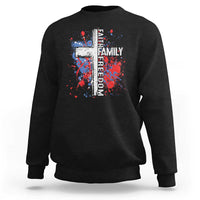 Patriotic Christian Sweatshirt Faith Family Freedom Vintage USA Flag Cross 4th Of July - Wonder Print Shop