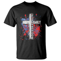 Patriotic Christian T Shirt Faith Family Freedom Vintage USA Flag Cross 4th Of July - Wonder Print Shop