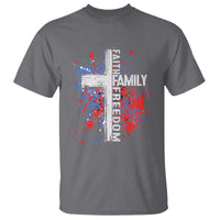 Patriotic Christian T Shirt Faith Family Freedom Vintage USA Flag Cross 4th Of July - Wonder Print Shop