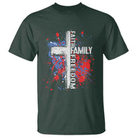 Patriotic Christian T Shirt Faith Family Freedom Vintage USA Flag Cross 4th Of July - Wonder Print Shop