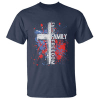 Patriotic Christian T Shirt Faith Family Freedom Vintage USA Flag Cross 4th Of July - Wonder Print Shop
