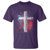 Patriotic Christian T Shirt Faith Family Freedom Vintage USA Flag Cross 4th Of July - Wonder Print Shop