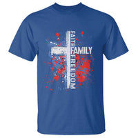Patriotic Christian T Shirt Faith Family Freedom Vintage USA Flag Cross 4th Of July - Wonder Print Shop