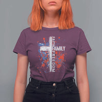 Patriotic Christian T Shirt For Women Faith Family Freedom Vintage USA Flag Cross 4th Of July - Wonder Print Shop