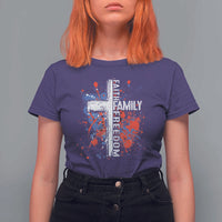 Patriotic Christian T Shirt For Women Faith Family Freedom Vintage USA Flag Cross 4th Of July - Wonder Print Shop