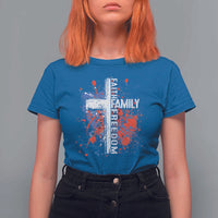 Patriotic Christian T Shirt For Women Faith Family Freedom Vintage USA Flag Cross 4th Of July - Wonder Print Shop