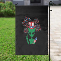 Funny Fourth Of July Alien Garden Flag American USA Flag Fireworks