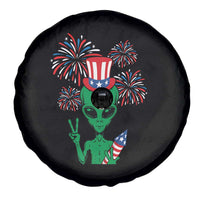 Funny Fourth Of July Alien Spare Tire Cover American USA Flag Fireworks