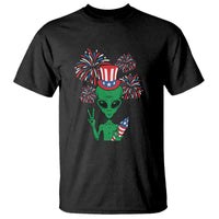 Funny Fourth Of July Alien T Shirt American USA Flag Fireworks - Wonder Print Shop