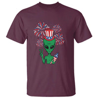 Funny Fourth Of July Alien T Shirt American USA Flag Fireworks - Wonder Print Shop