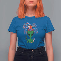 Funny Fourth Of July Alien T Shirt For Women American USA Flag Fireworks - Wonder Print Shop