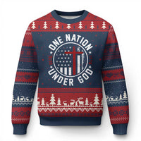 Funny One Nation Under God ESTD 1776 Ugly Christmas Sweater 4th Of July Patriotic Christian - Wonder Print Shop