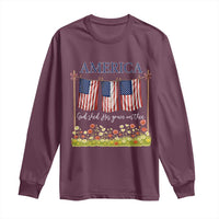 Funny America God Shed His Grace On Thee Long Sleeve Shirt 4th Of July Christian American Flag - Wonder Print Shop