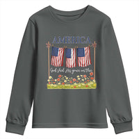Funny America God Shed His Grace On Thee Youth Sweatshirt 4th Of July Christian American Flag - Wonder Print Shop