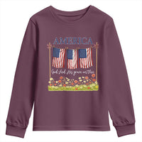 Funny America God Shed His Grace On Thee Youth Sweatshirt 4th Of July Christian American Flag - Wonder Print Shop