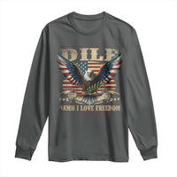 Funny 4th Of July DILF Damn I Love Freedom Long Sleeve Shirt Bald Eagle American Flag - Wonder Print Shop