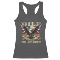 Funny 4th Of July DILF Damn I Love Freedom Racerback Tank Top Bald Eagle American Flag - Wonder Print Shop